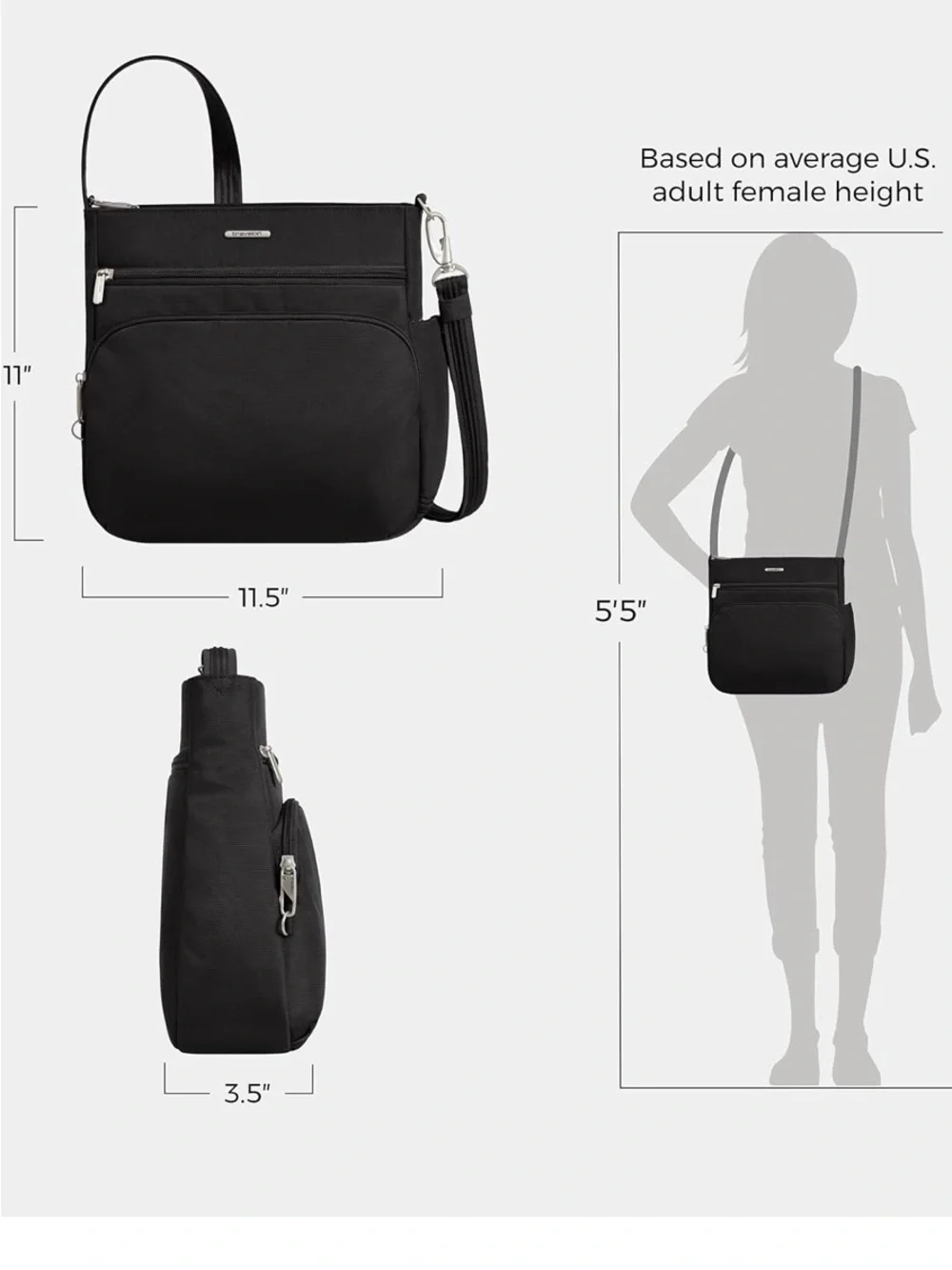 Travelon classic north south crossbody purse anti theft black new